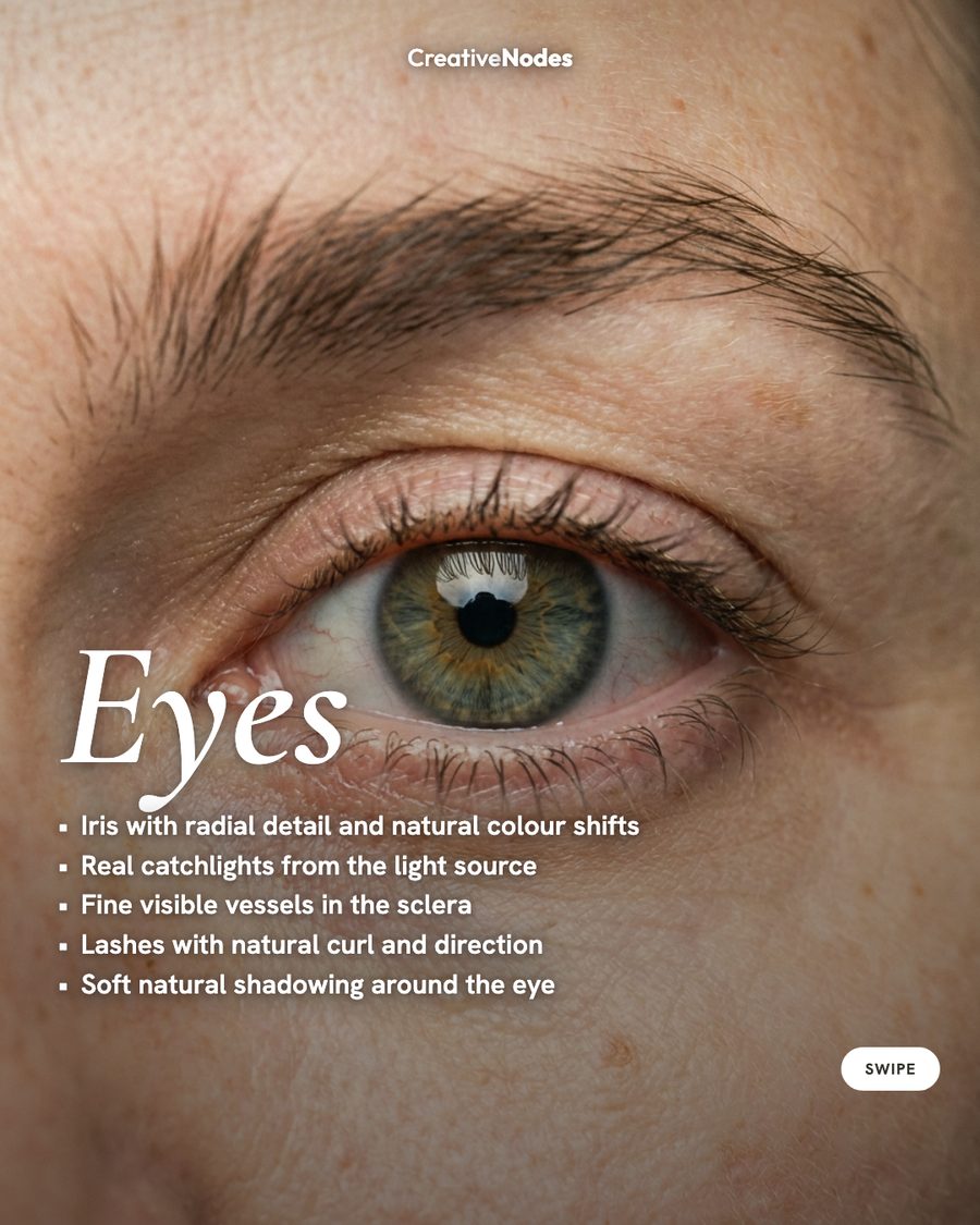 Carousel slide: AI-generated eyes macro